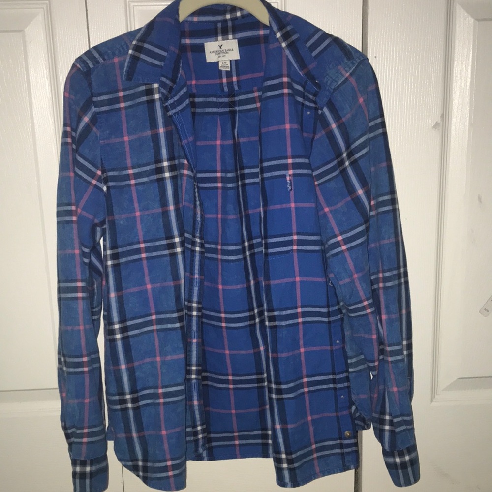AE blue and multi colored flannel size L unisex